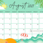 August 2021 Calendar Cute And Fun Summer Beach Sunny Day Etsy