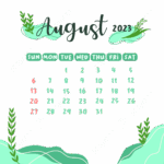August 2023 Monthly Calendar Aesthetic Cute Design Transparent