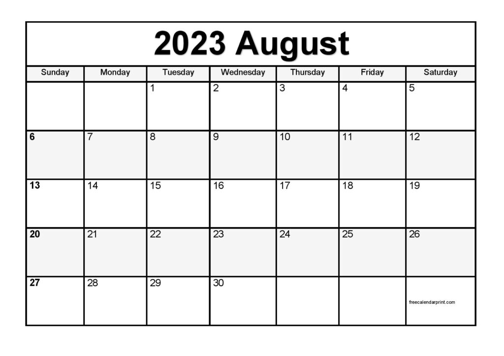 August 2023 Printable Monthly Calendar August 2023 Monthly Calendar 