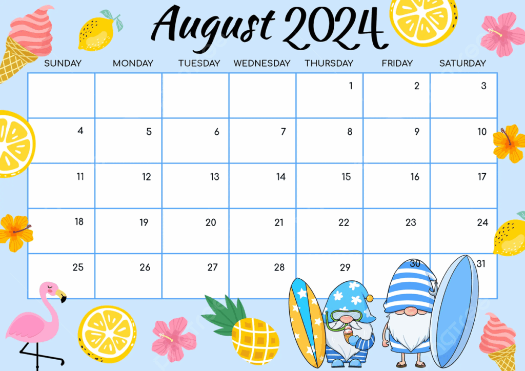 August 2024 Calendar Cute Printable Betta Charlot