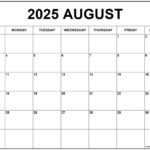 August 2025 Calendar Free Printable Calendars