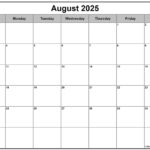 August 2025 Calendar Free Printable Calendars
