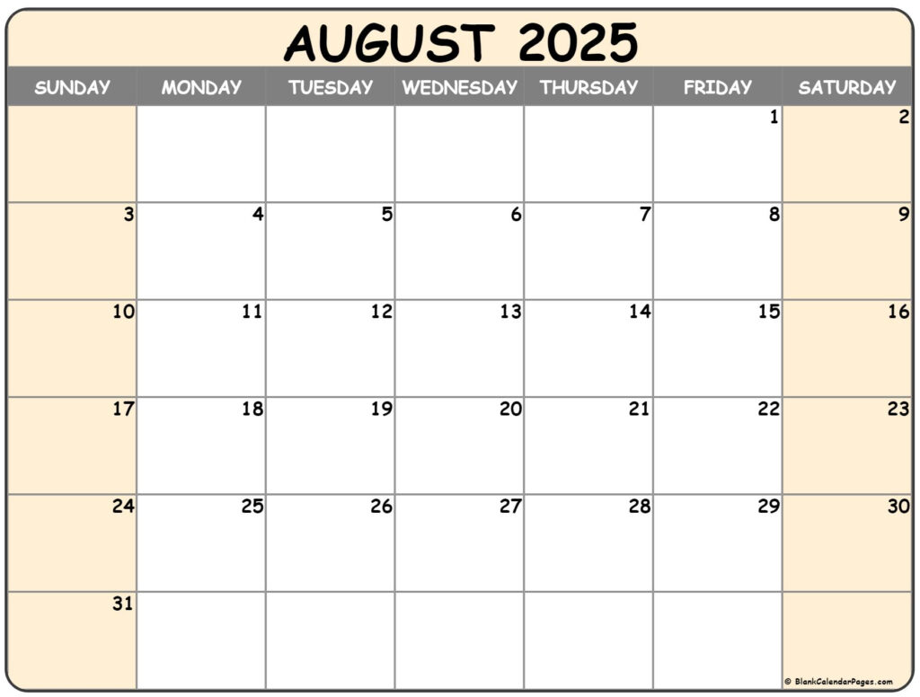 August 2025 Calendar Free Printable Calendars