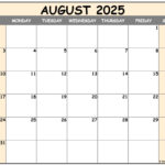 August 2025 Calendar Free Printable Calendars