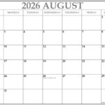 August 2026 With Holidays Calendar