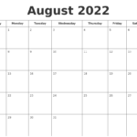 August 22 Calendar Printable