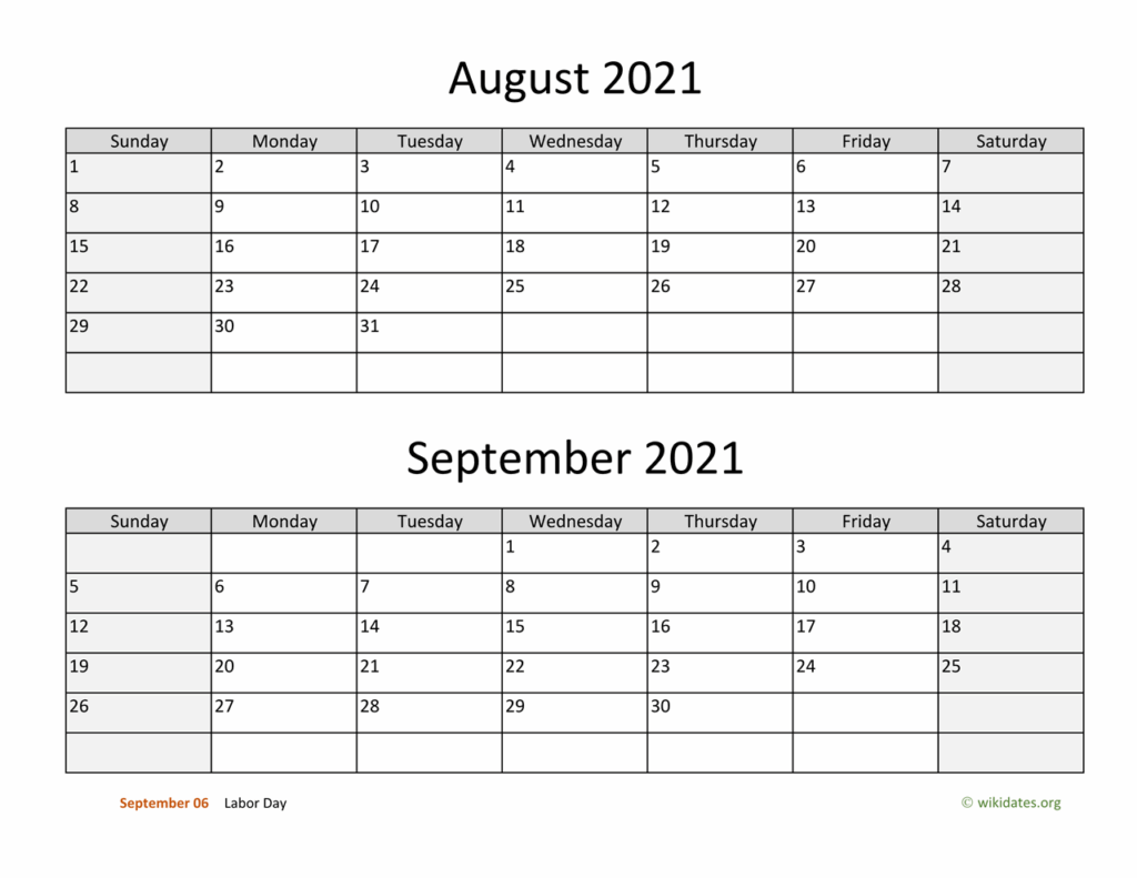 August And September 2021 Calendar WikiDates