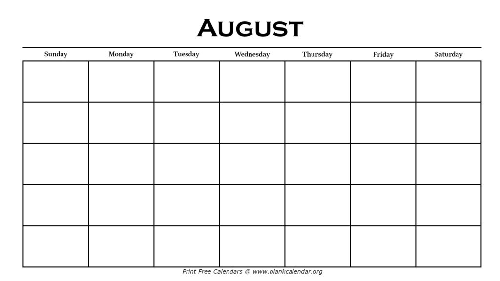 August Blank Calendar Pages Janine Tiphanie