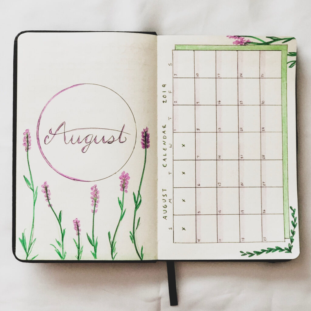 August Bullet Journal Calendar