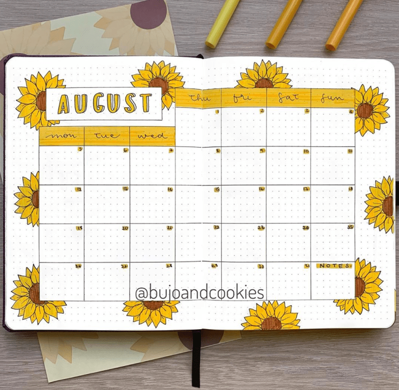 August Bullet Journal Calendar