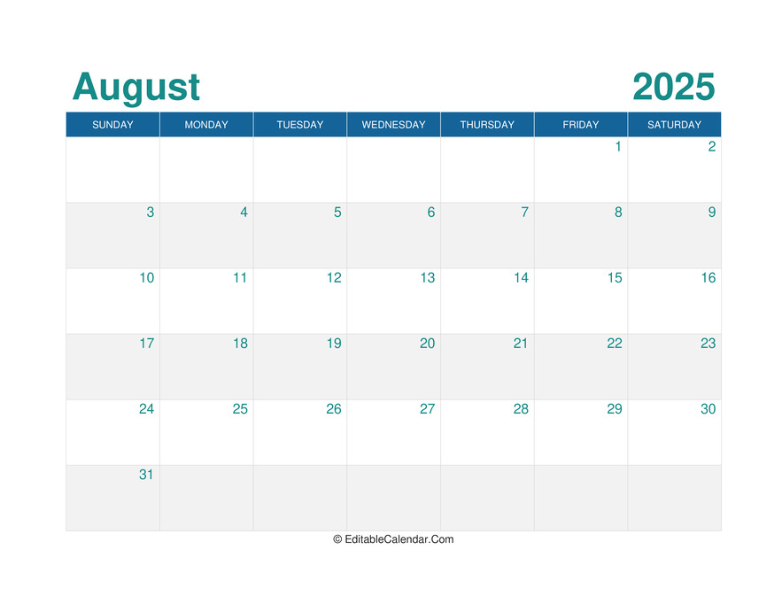August Calendar Template 2025 Word Daisy Porter