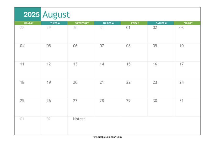 August Calendar Template 2025 Word Daisy Porter