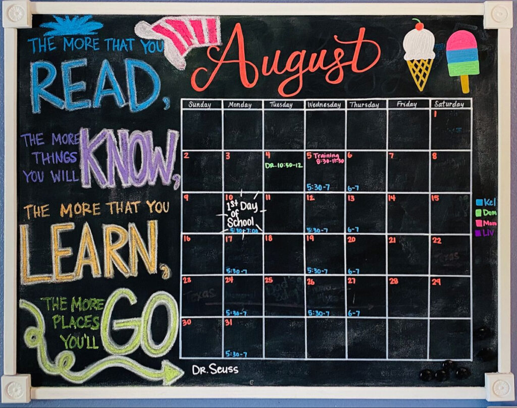 August Chalkboard Calendar 2024