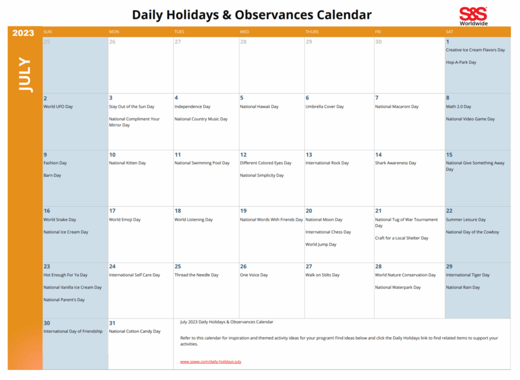 August Daily Holidays Observances Printable Calendar S S Blog
