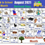 August National Days Calendar Printable And Enjoyable Learning