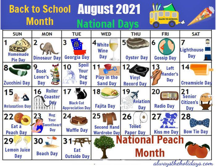 August National Days Calendar Printable And Enjoyable Learning