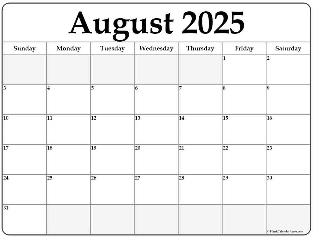 August Printable Calendar 2025 Charles S Rogers