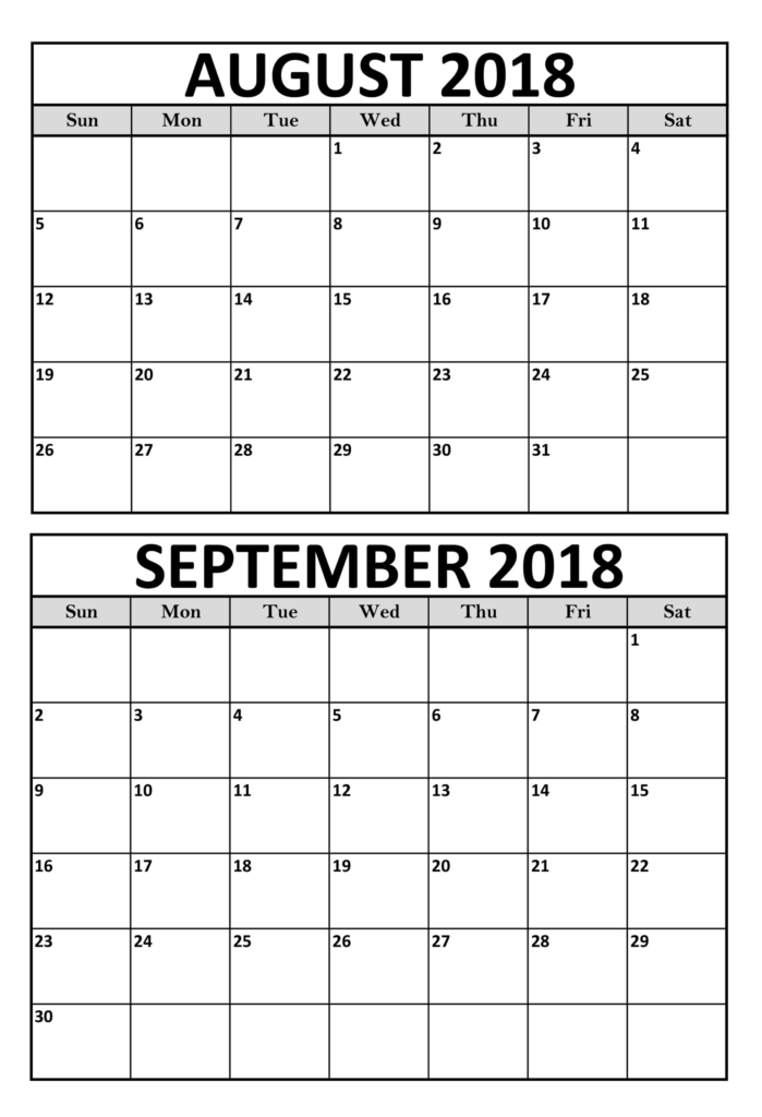 August September 2018 Calendar Printable Template Calendar Word