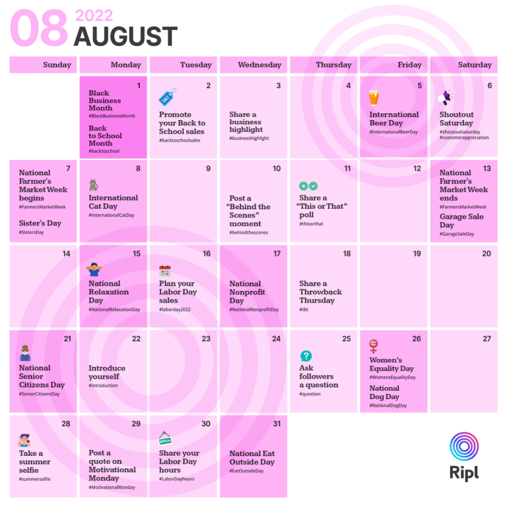 August Social Media Holiday Content Calendar Artofit