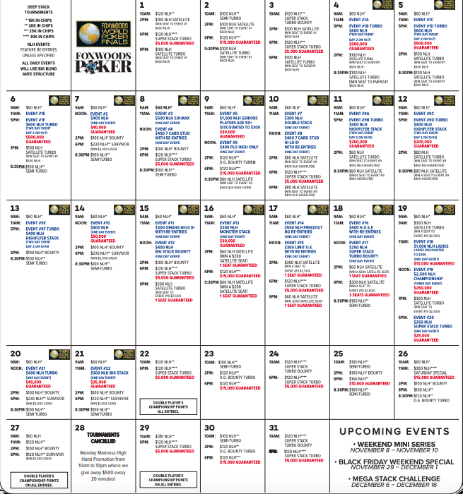 Bingo Foxwoods Calendar Calendar 2025 Printable
