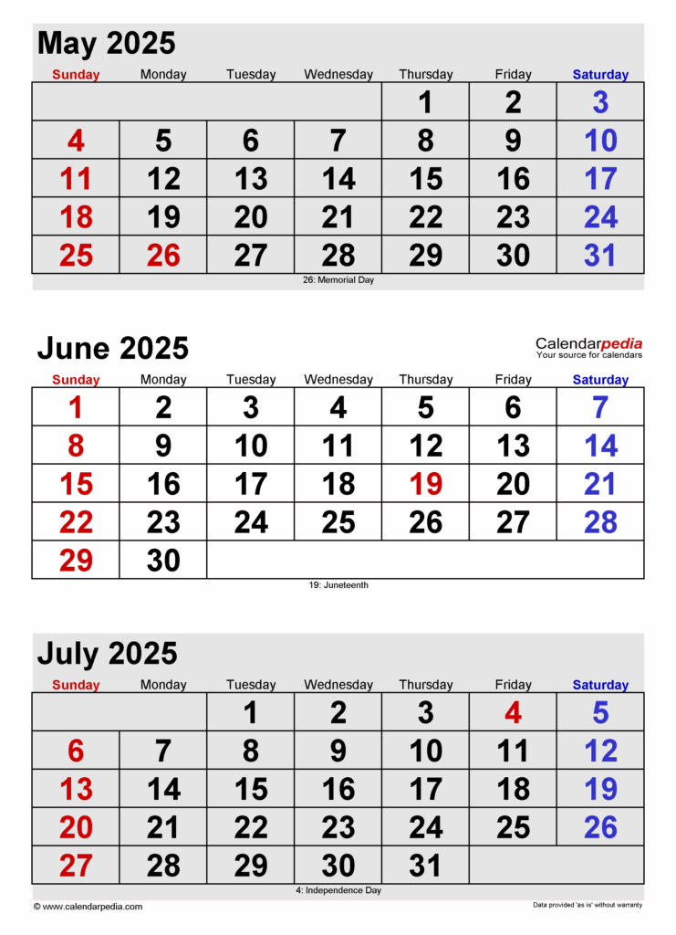 Blank Calendar May June July August 2025 Gabriel B Hagelthorn