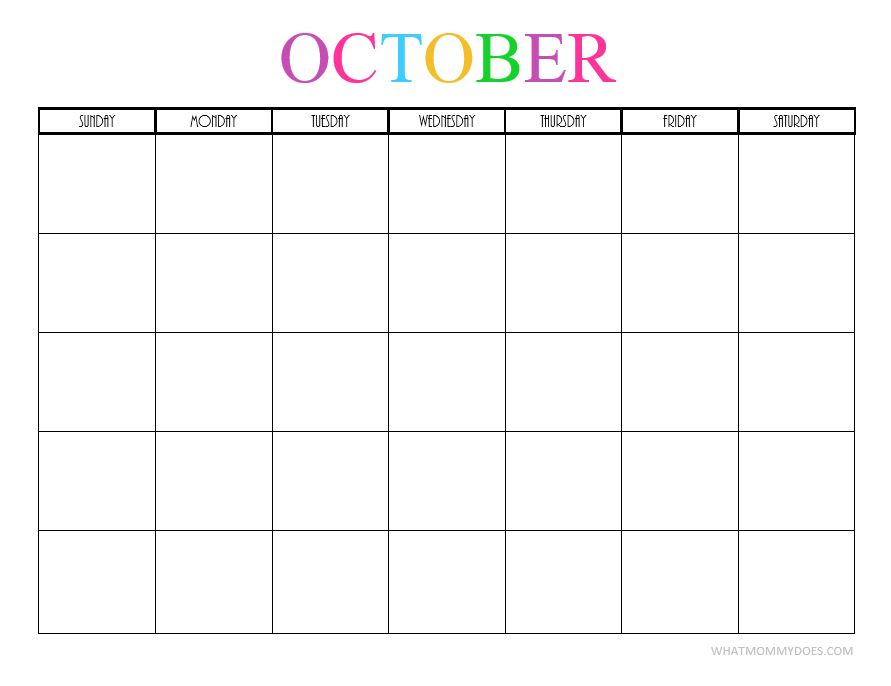 Blank October Calendar Printable Lorie Raynell