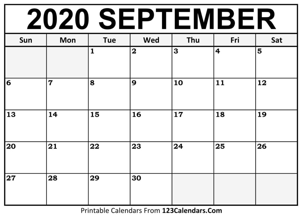 Blank September Calendar Printable Printable Templates