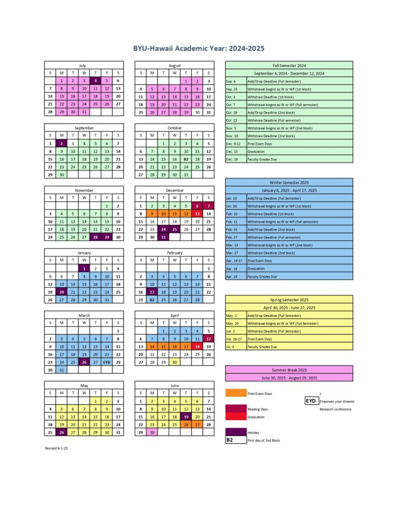 Brigham Young University Calendar 2024 2025 PDF 