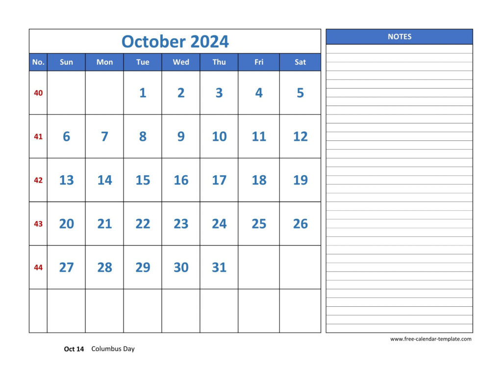 Calendar 2024 Printable Free October Template Orel Tracey