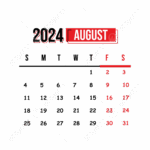 Calendar August 2024 Transparent Background Vector August 2024 August