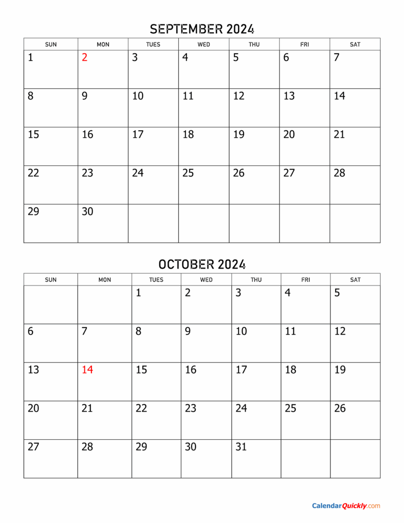 Calendar For September And October 2024 Printable Free Nessa Kalina