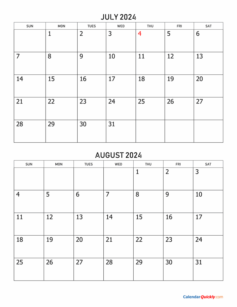 Calendar July And August 2024 Lila Opalina