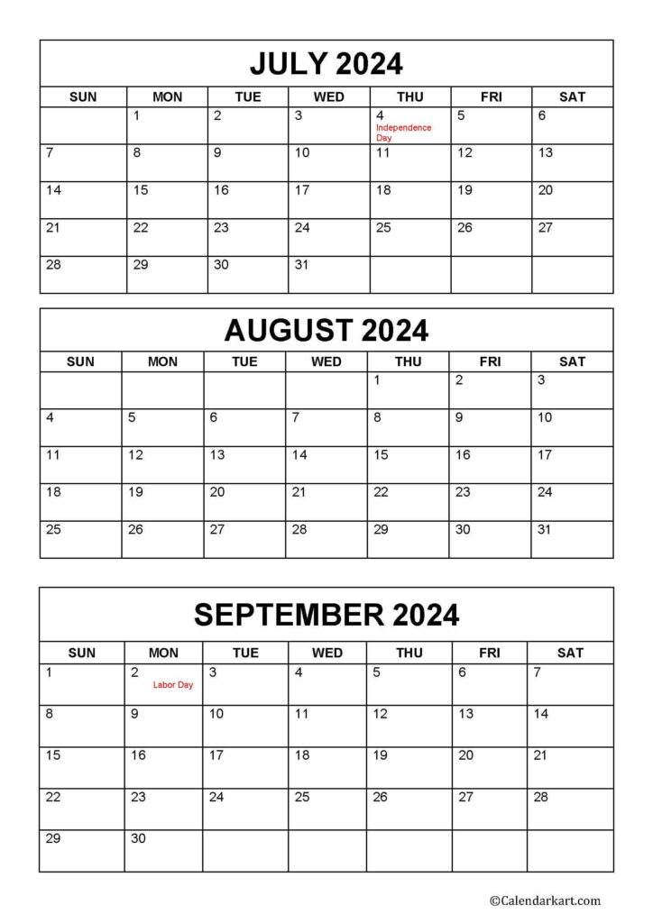 Calendar July August September 2024 Printable Calendar 2025