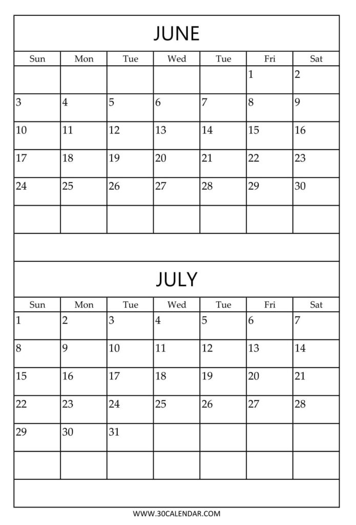 Calendar June July 2023