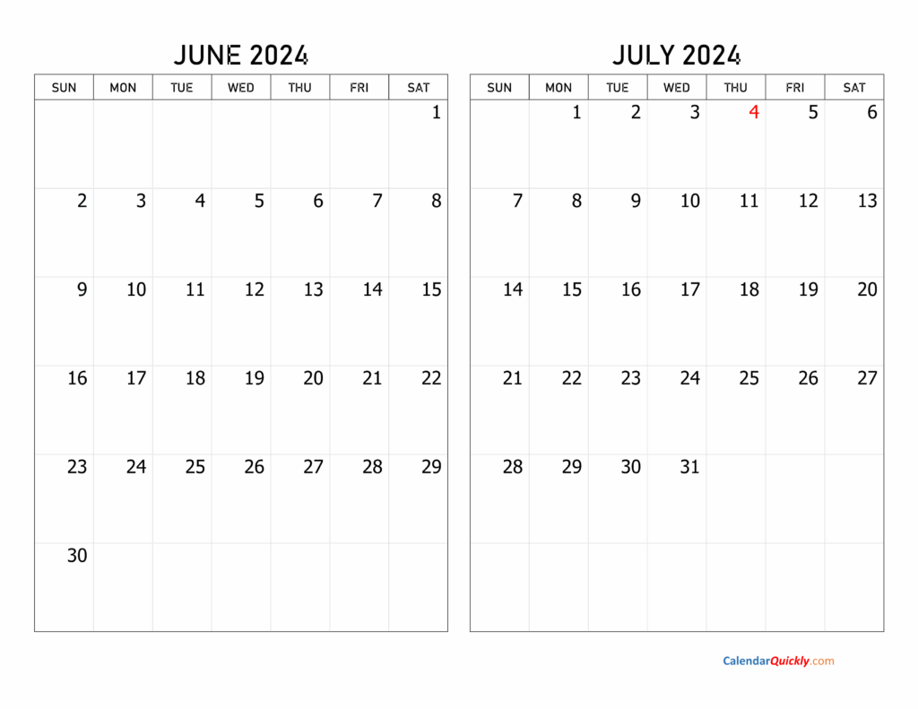 Calendar June July 2024