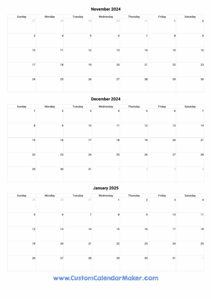 Calendar October November December 2025 January 2025 Excel Michael Faunce