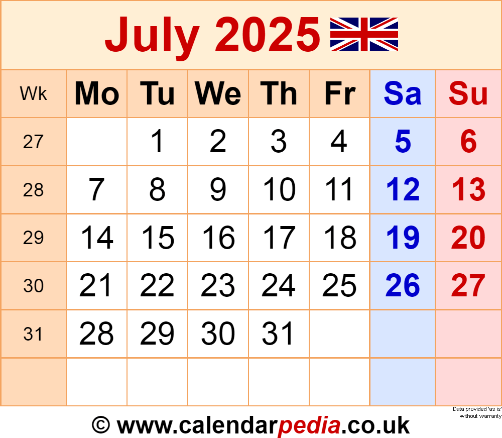 Calendar Of July 2025 In Excel A Comprehensive Guide Uwen Konig