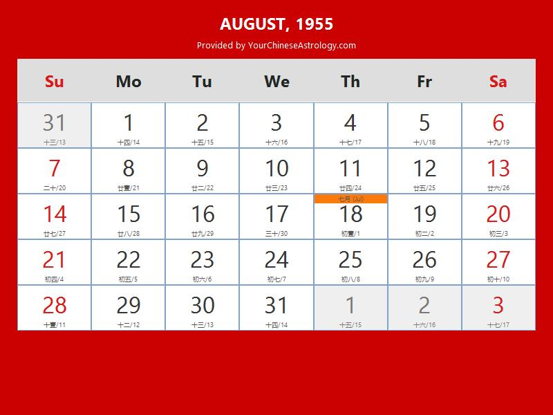 Chinese Calendar August 1955 Lunar Dates Auspicious Dates And Times