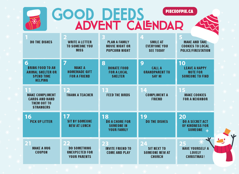 Christmas Good Deeds Advent Calendar PIECE OF PIE Tales Of A 