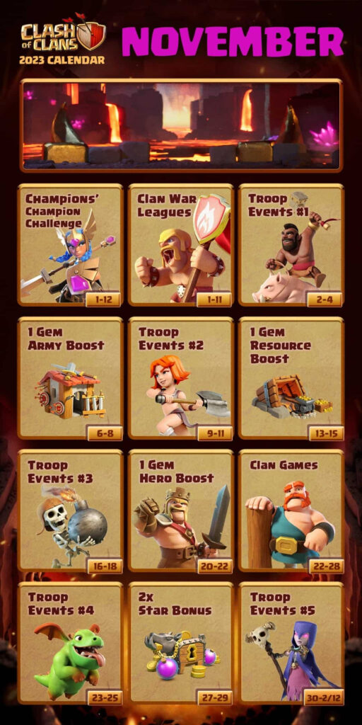 Clash Of Clans November 2023 Events Calendar ClashDaddy