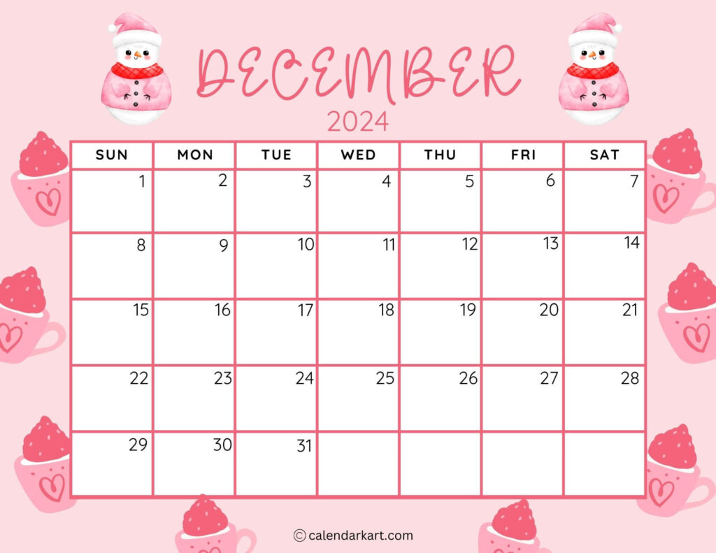 Cute December Printable Calendar 2024 Printable Calendar 2024