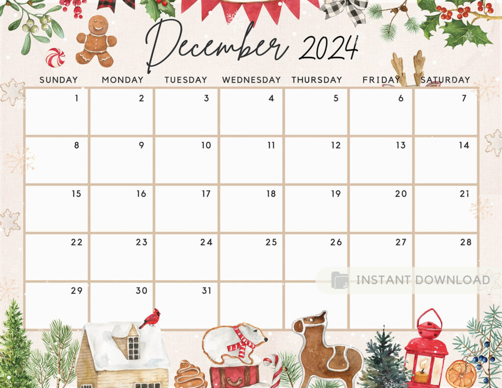 Cute December Printable Calendar 2024 Printable Calendar 2024