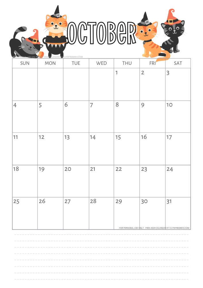 Cute October Calendar Printable
