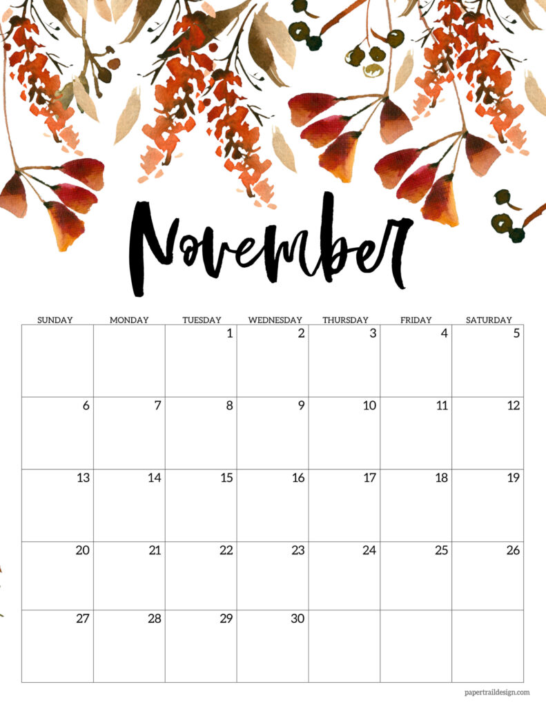 Cute Printable November Calendar Denys Felisha