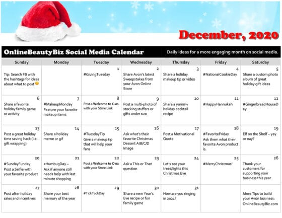 December 2020 Social Media Posts Calendar