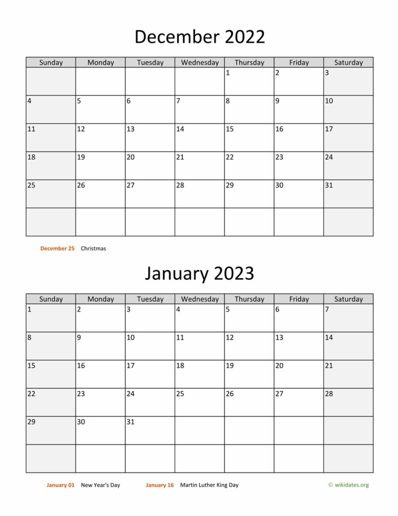 December 2022 And January 2023 Calendar WikiDates