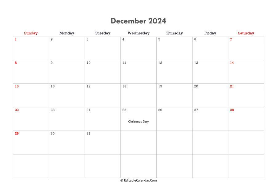 December 2025 Calendar Word Template Pdf Tristan S Mackerras