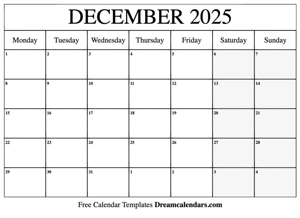 December 2025 Monthly Calendar Printable Pdf 2025 S Dominic Leonard