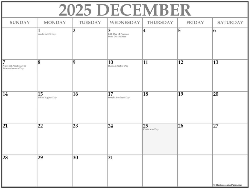 December 2025 Printable Calendar With Holidays 2025 Unbelievable 