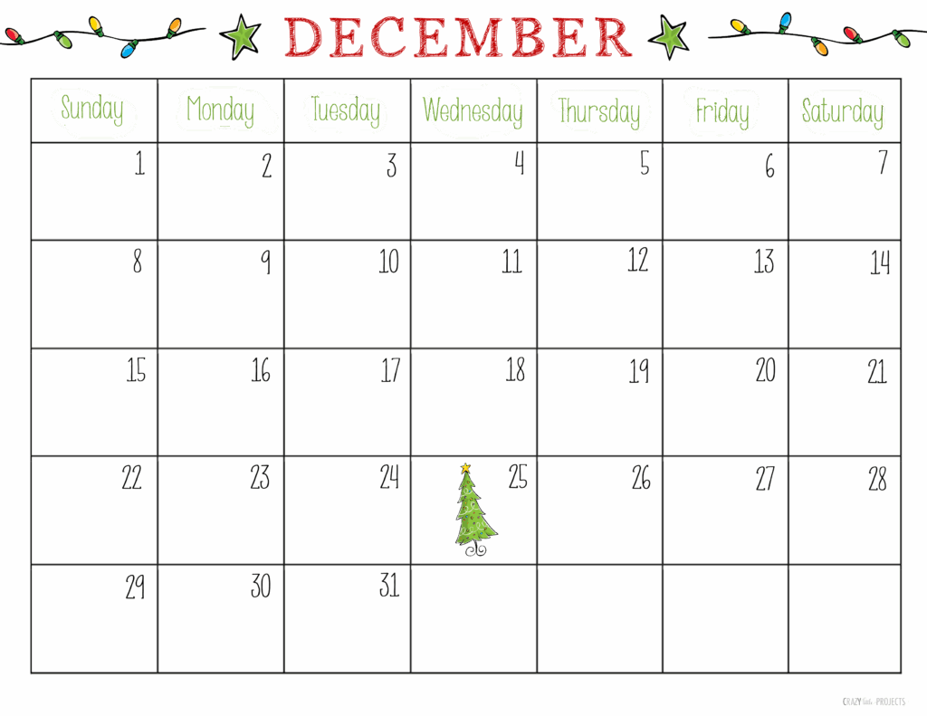 December Calendar 2024 Printable Christmas Tree Moyna Tiffani